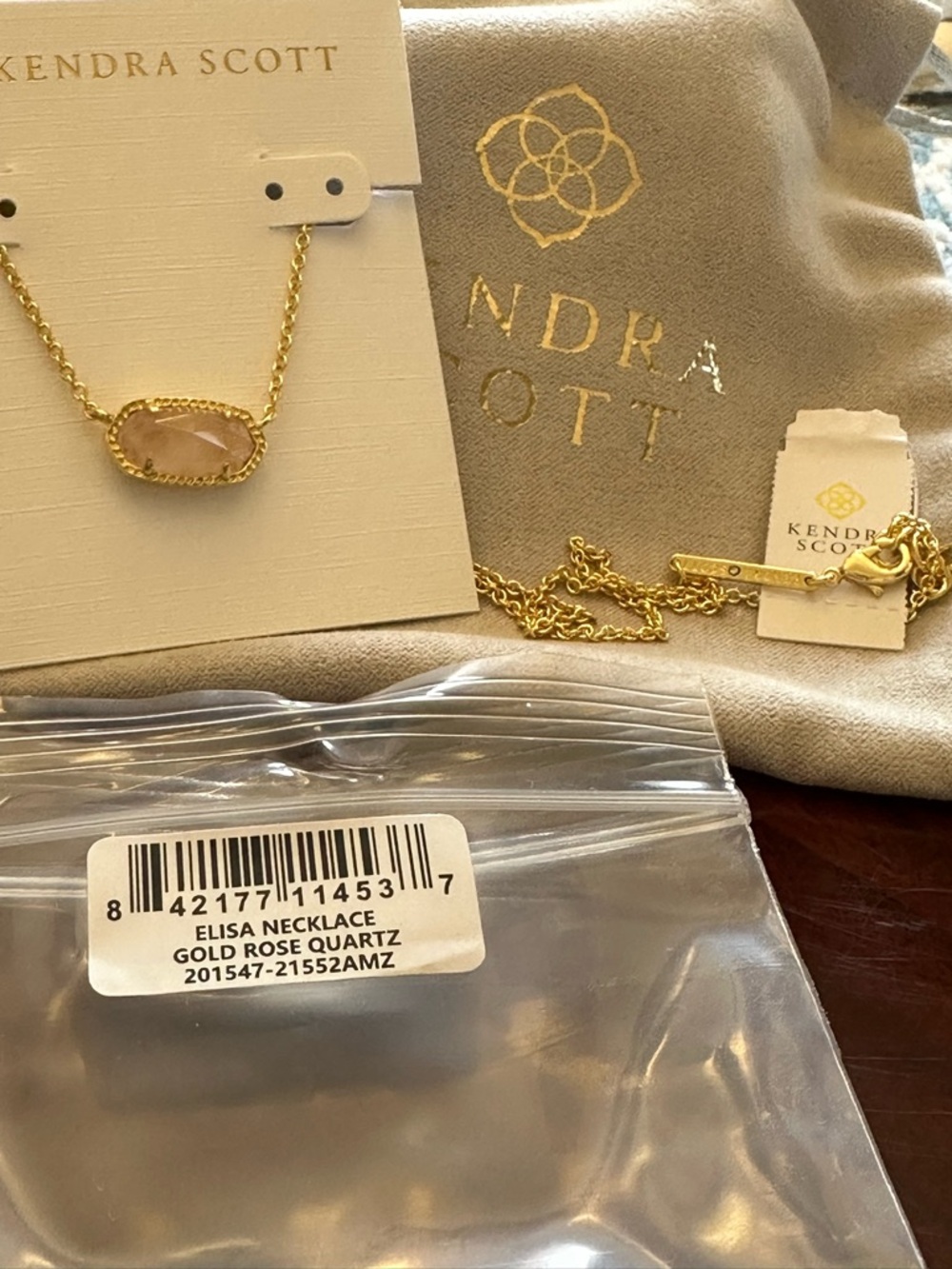 Kendra Scott Elisa Gold w/ Rose Quartz Necklace NEW - Picture 12 of 12